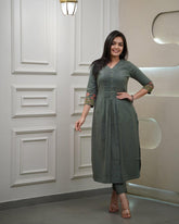 Olive Green Cotton Embroidery Kurta Set
